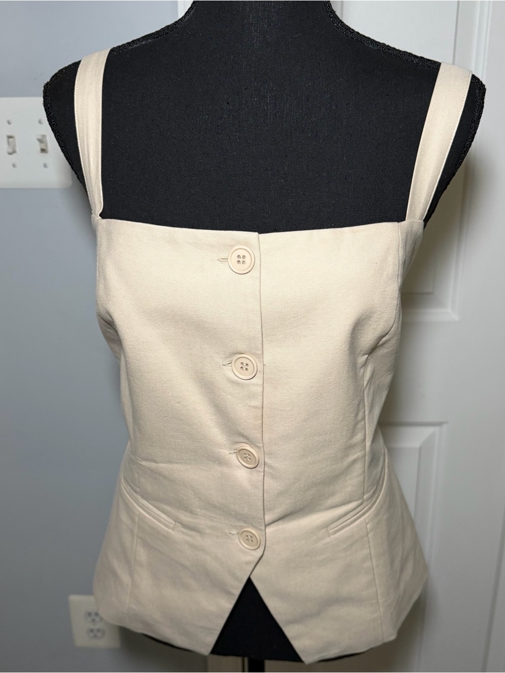 Ivory Button-Front Square Neck Vest